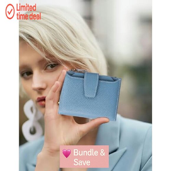 Leather Bifold RFID Blocking Wallet Compact Women's Purse with 14 Card Slots - Picture 3 of 7